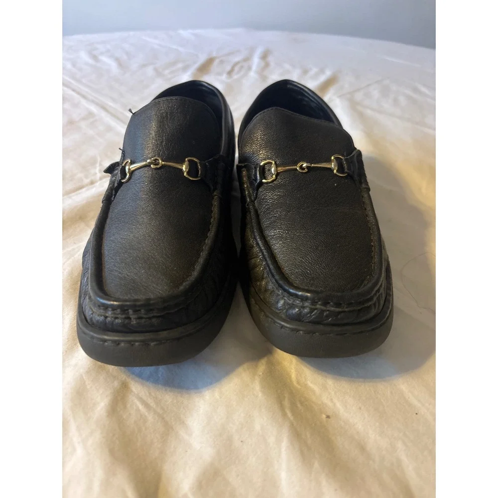 Pierre Cardin Loafers Men 43 Black Fair Leather Horsebit Slip On Dress Shoes